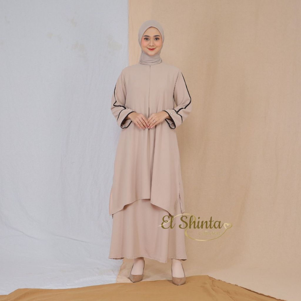 HOT DEALS Oneset Abaya Fatiya Set + Rok Tunik Wanita Muslim Terbaru Jumbo Crinkle Airflow Size M L