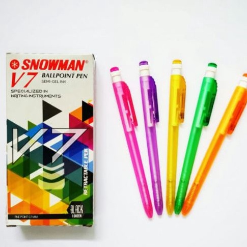 

READY STOK PEN PULPEN SNOWMAN V7 WARNA WARNI 12 PCS