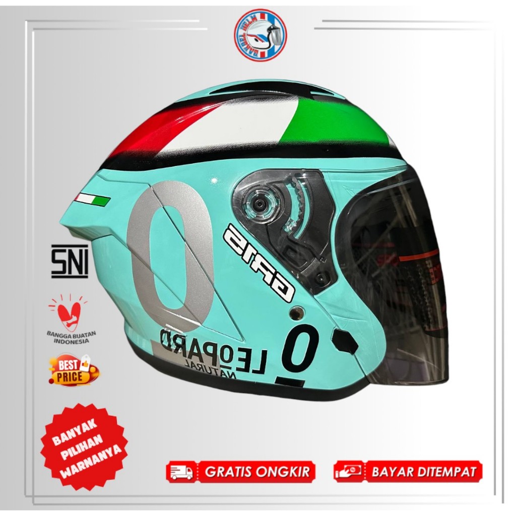 Helm  Vrl GR15 Motif Leopard Aquamarine & Polos SNI Dewasa