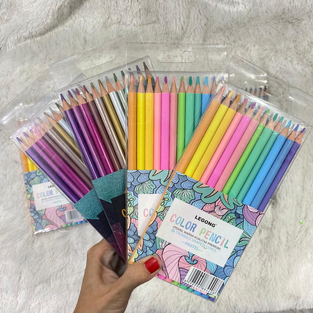 

Pensil Warna Kualitas Premium merk LEGONG pastel dan metalic isi 12 pcs untuk mewarnai