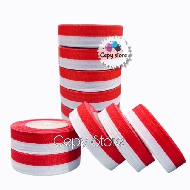 

PRODUCT IMPOR 1 ROLL Pita Satin Merah Putih 1 Inch Pita Merah Putih 25 Cm