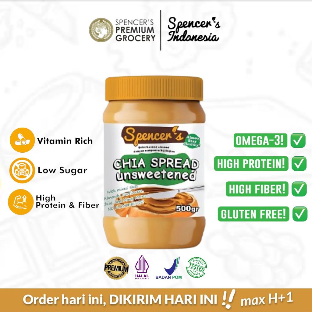 

Spencer's Chia Spread Unsweetened (500g) - Selai Diet Sehat Tanpa Gula Gluten Free