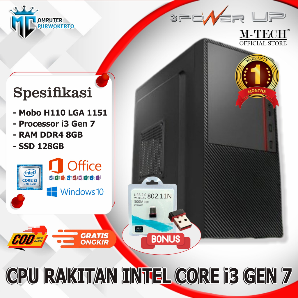 PC Rakitan CPU Komputer Core i3 i5 i7 Gen 7 Dengan SSD 128GB Office/Gaming Siap Pakai