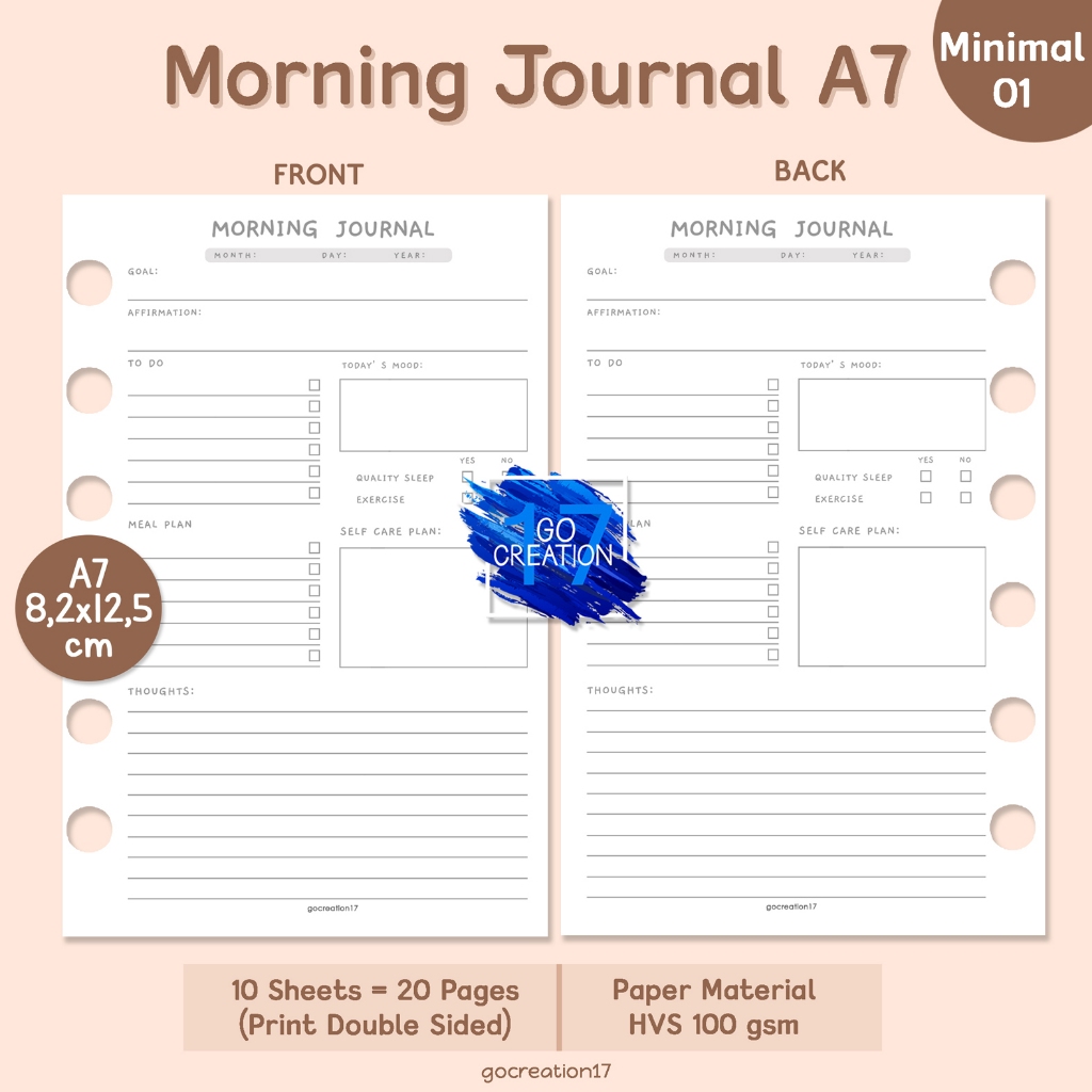 

Buku Planner Refill Kertas Isi Binder Morning Journal Simple Minimalis A7