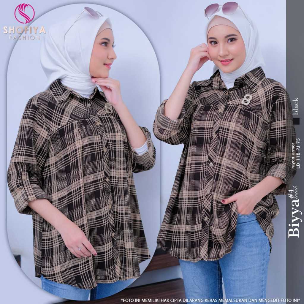 biyya4 tunik kemaja atasan wanita muslim jumbo ld 118  xxxl bahan katun kotak kekinian terbaru 2024
