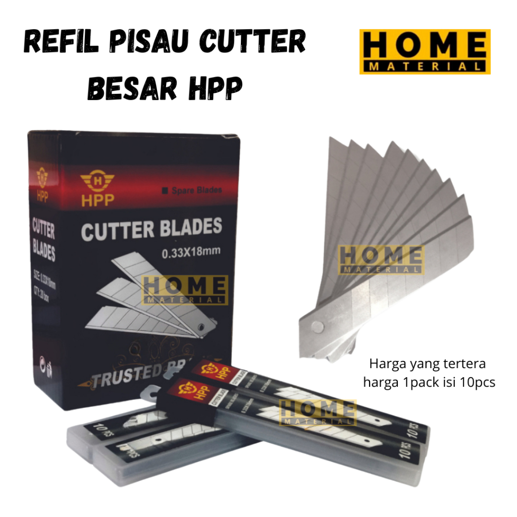 

Refil pisau cutter besar mata cutter berkualitas isi 10pcs Hpp termurah Homematerial isi kater