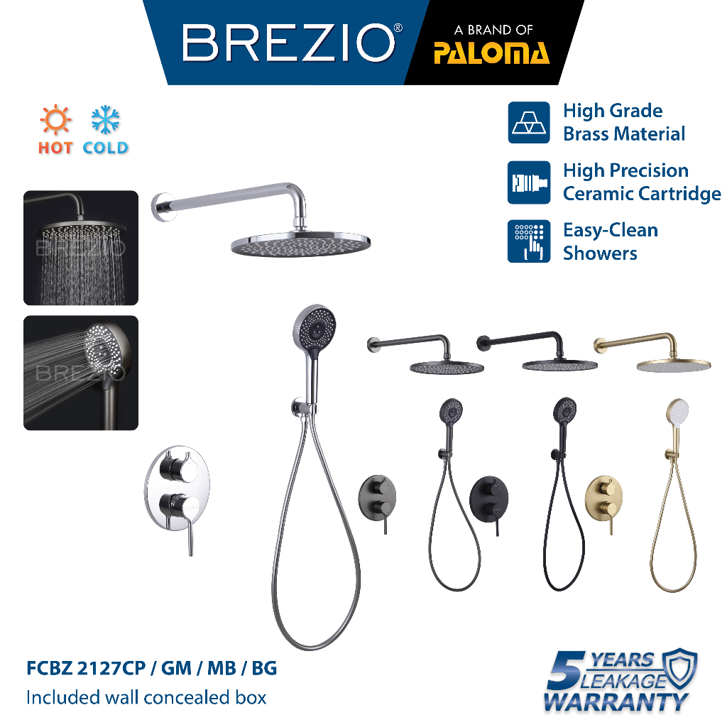 BREZIO Shower Tanam Set Concealed Keran Mandi Kran Air Panas Dingin Dinding Wall Faucet Shower Mixer