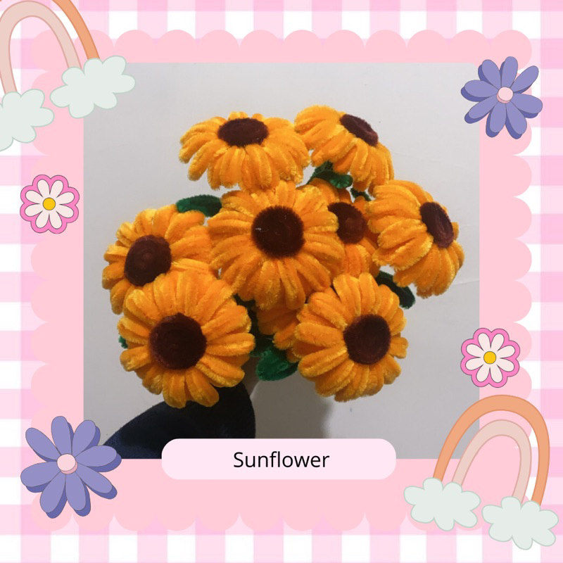 [[ SUNFLOWER / BUNGA MATAHARI ]] Bunga Kawat Bulu Satuan / Bunga Kawat Bulu 1 Tangkai / Bunga Kawat 