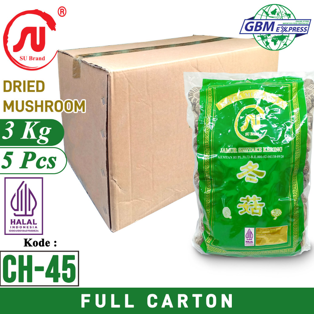 

SU Brand Jamur Hioko Shitake Kering 3 Kg - CH 45 - Full Carton 5 Bag