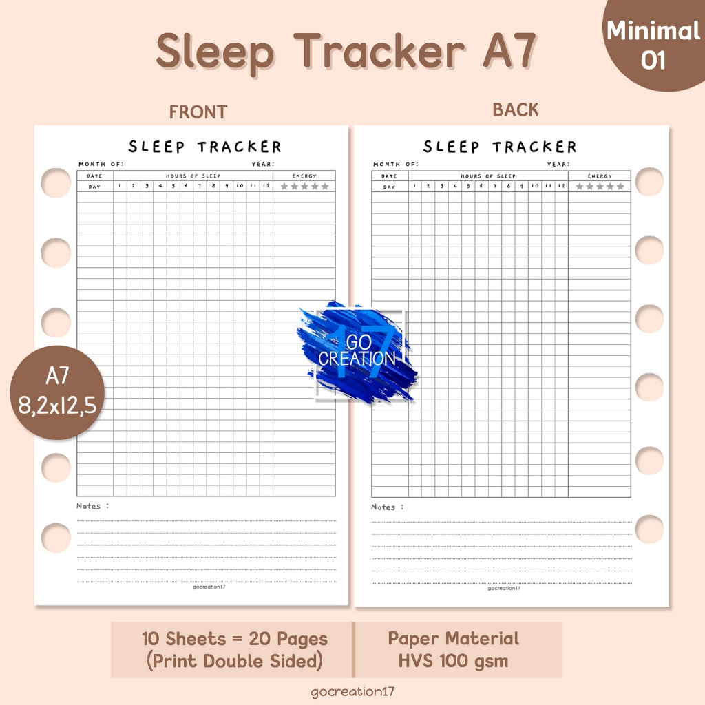 

Buku Planner Refill Kertas Isi Binder Sleep Tracker Simple Minimalis A7