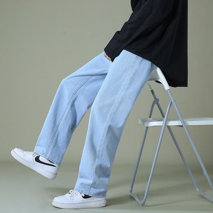 Celana Jeans Pria Panjang Korean Style Baggy Pants Straight Bahan Denim Tebal