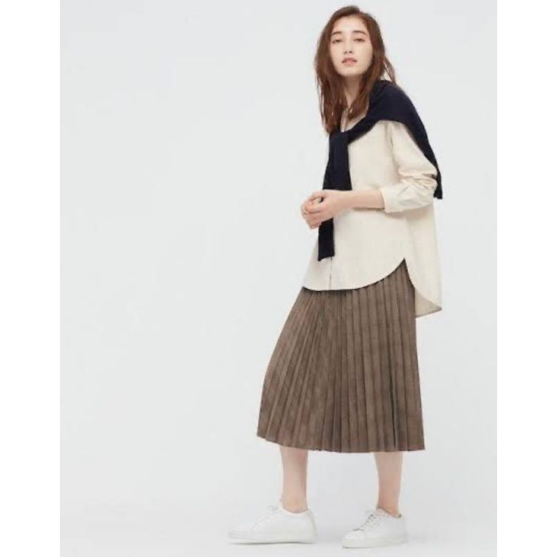 Uniqlo Accordion Pleated Midi | Rok motif Hs | Tartan Skirt