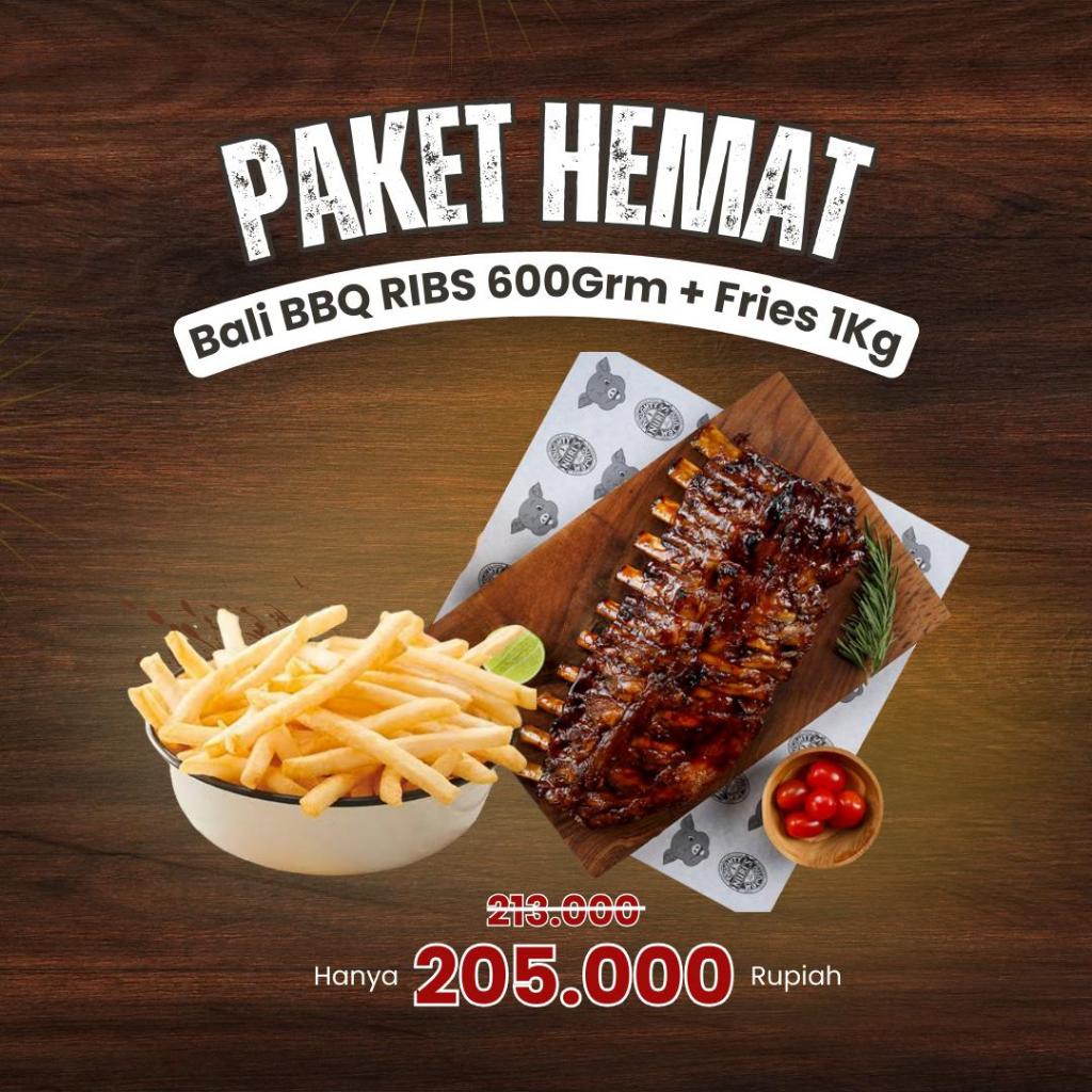 

Paket Hemat Bali BBQ Ribs 1 pcs + Fries 1 kg