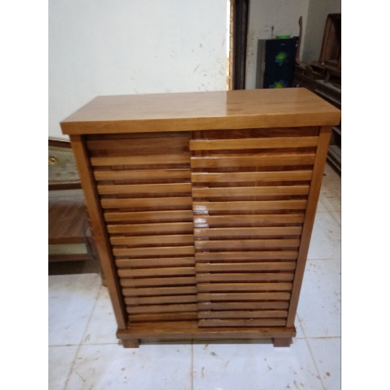LEMARI SEPATU KAYU JATI ASLI SOLID | RAK SEPATU KAYU JATI MINIMALIS MODERN