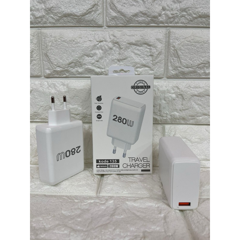 Kepala Batok Ori / Adaptor Charger 280W Kode 135 Fast Charging Vooc Casan Universal Buat Semua HP Android Colokan USB