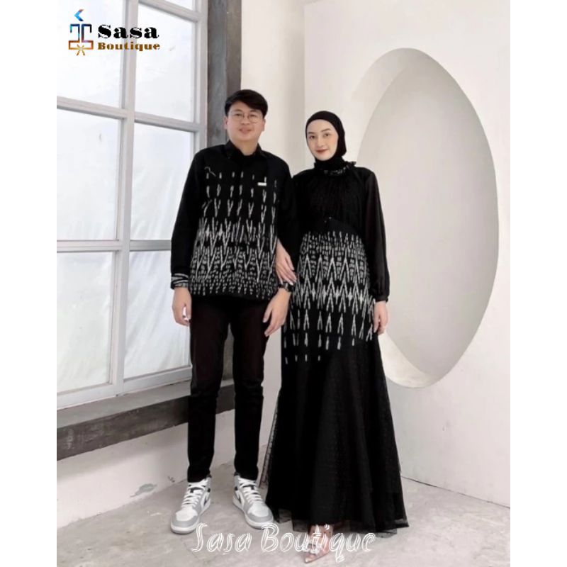 SET COUPLE CAMELIA DRESS & KEMEJA TUNIK TERBARU, BAJU KONDANGAN BAJU PREWED BAJU COUPLE LEBARAN KEKI