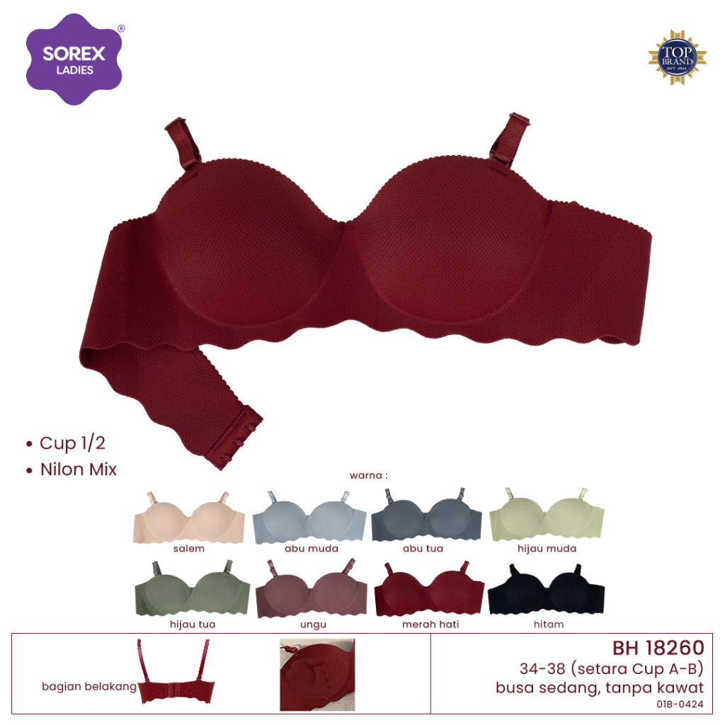 Sorex Bra Tanpa Kawat Push Up Busa Kait 3 Half Cup A-B Pori Pori Seamless Bra Harian BH 18260