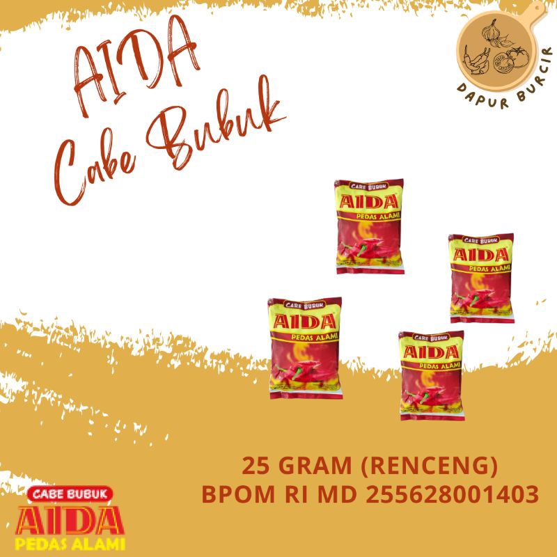 

Aida Cabe Bubuk 25 Gram ukuran renceng sachet Lombok giling pedas alami pendamping makanan enak