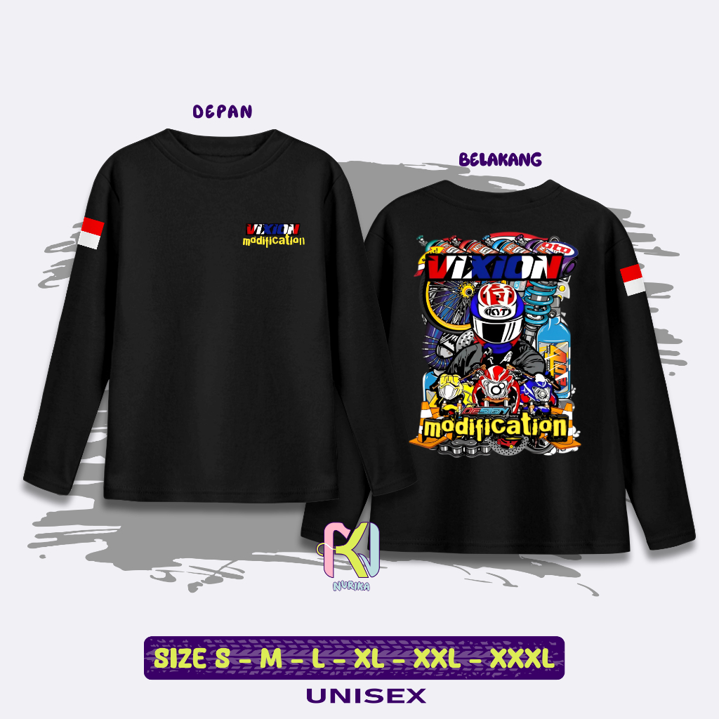 Kaos Motor Yamaha Vixion Lengan Panjang T-Shirt Pria Distro Otomotif Motor Vixion