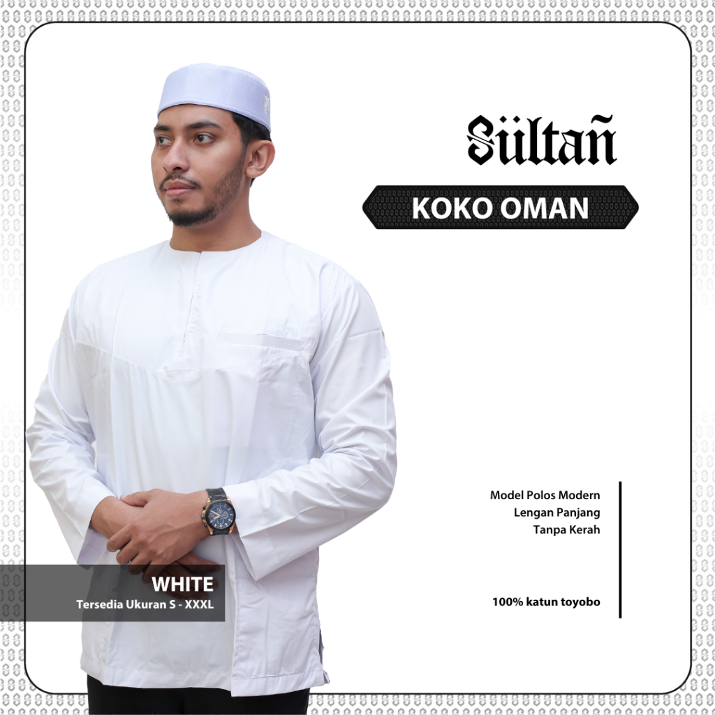 Koko Oman Sultan Lengan Panjang Tanpa Kerah Baju Koko Polos Pria Dewasa Santri Pria