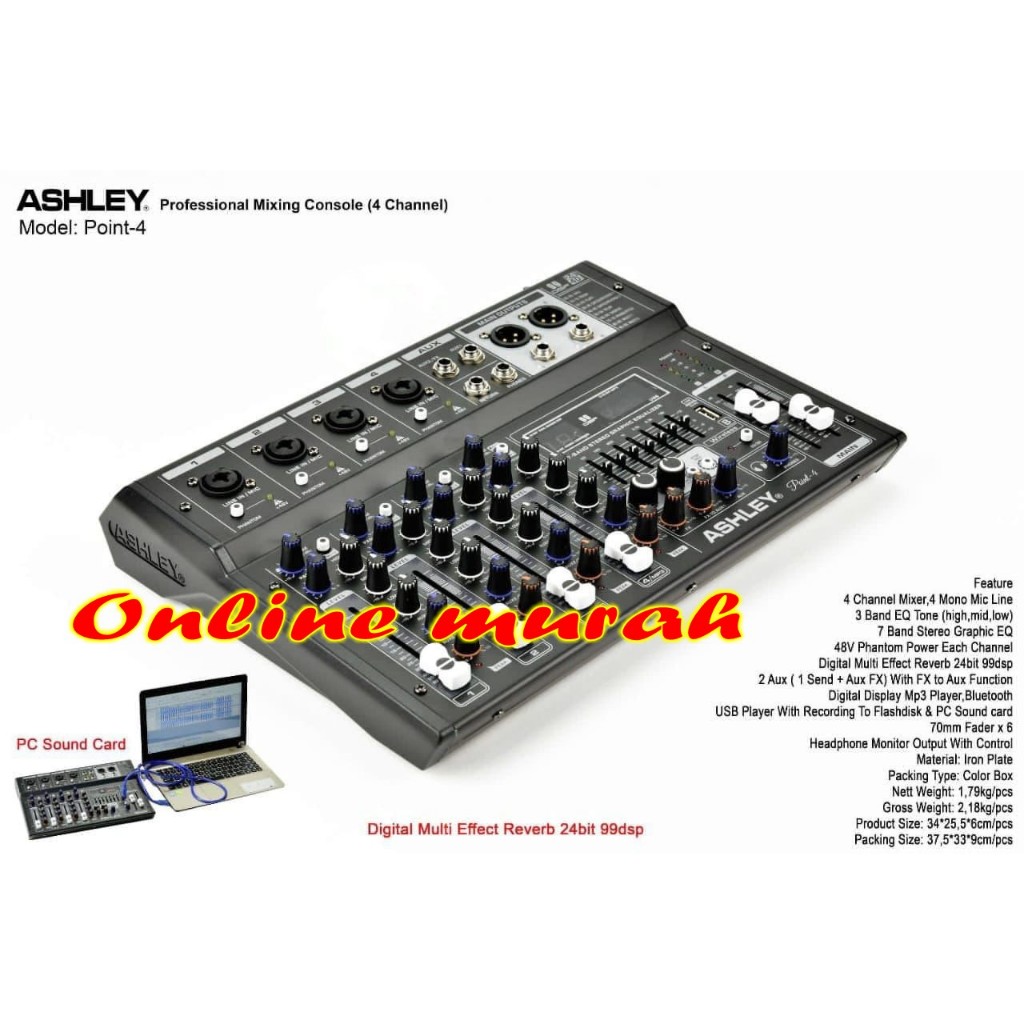 mixer ashley point 4 4 channel original pc sound card usb blutooth