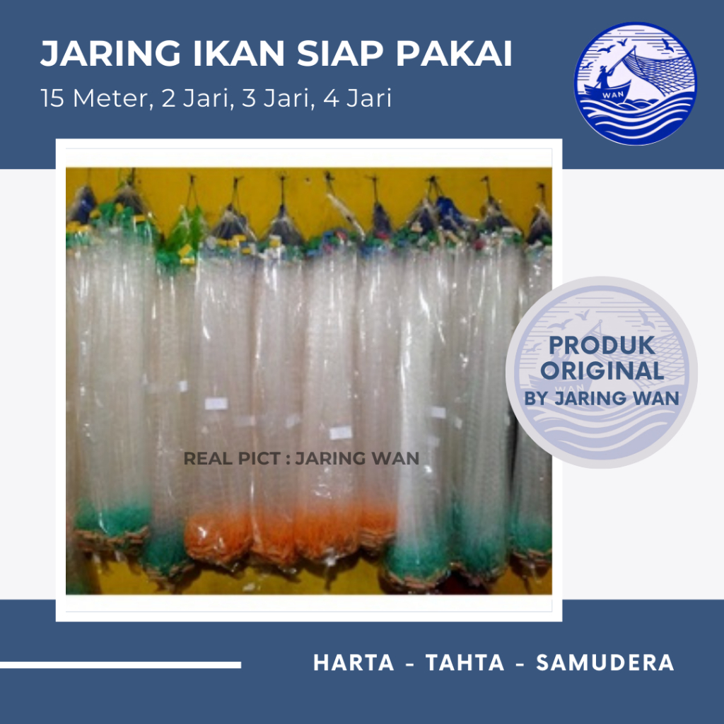 Jaring ikan siap pakai 15M Lubang 2 Jari 3 Jari 4 Jari
