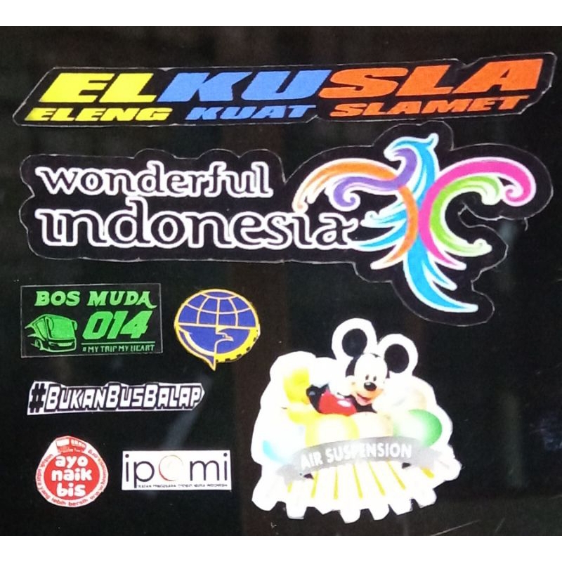 

Paket stiker miniatur bus, ELKUSLA,Wonderful Indonesia, Air sus,DLL