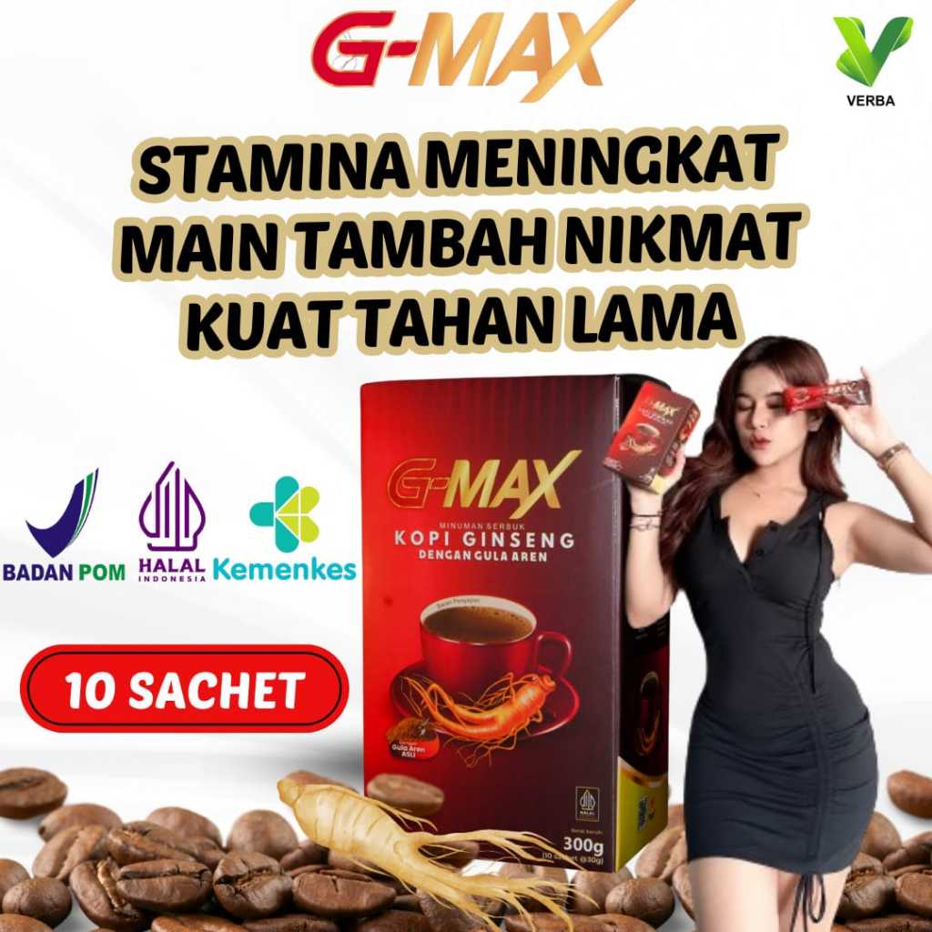 

Kopi Stamina Pria Wanita Terbaik - G - MAX Original BPOM Kopi Gingseng Kuat Tahan Lama 1 Box isi 10 Sachet