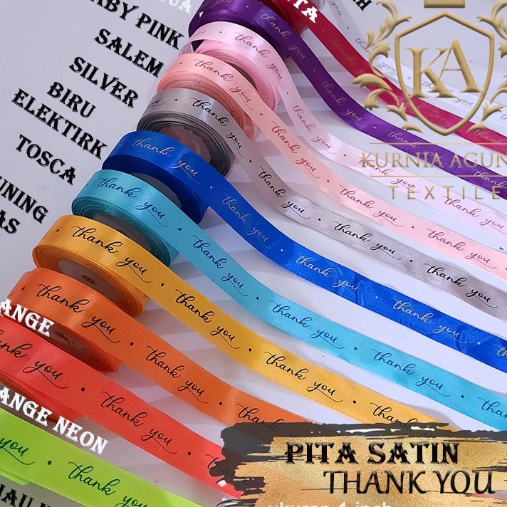 

YUK BELI Pita kado THANK YOU terimakasih ukuran 1 inch dijual 1 roll dan 1 meter Tulisan Thank You pita kado souvenir