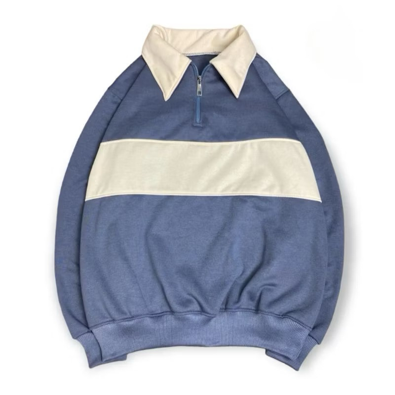 Sweater Halfzip Rugby Salur Pria-Wanita Unisex M-XXL