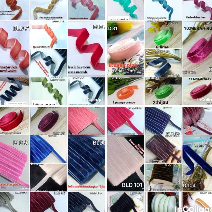 

COBAIN YUK bludru per rol 15 meterwarna variasi lebar 1 cm