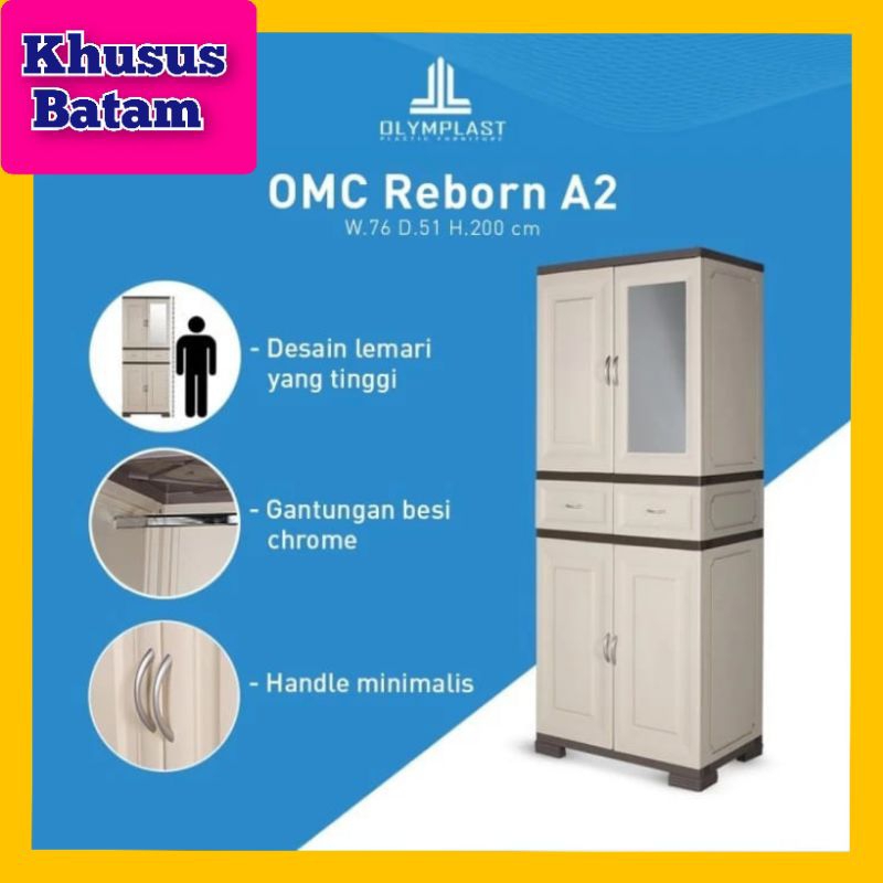 Lemari Pakaian Plastik OLYMPLAST OMC Reborn A2/Lemari plastik/lemari baju 2Pintu(KHUSUS BATAM)
