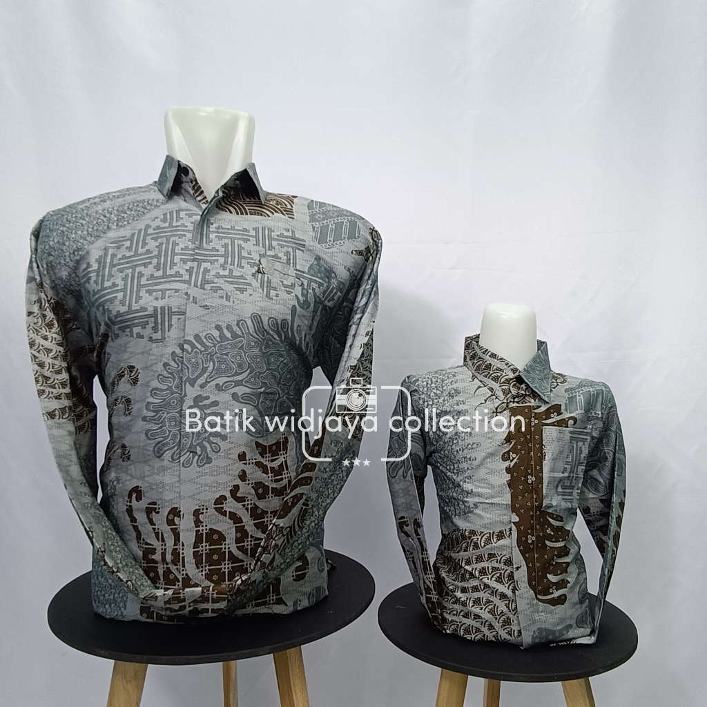 batik couple ayah anak abu abu tosca new colection widjaya batik premium