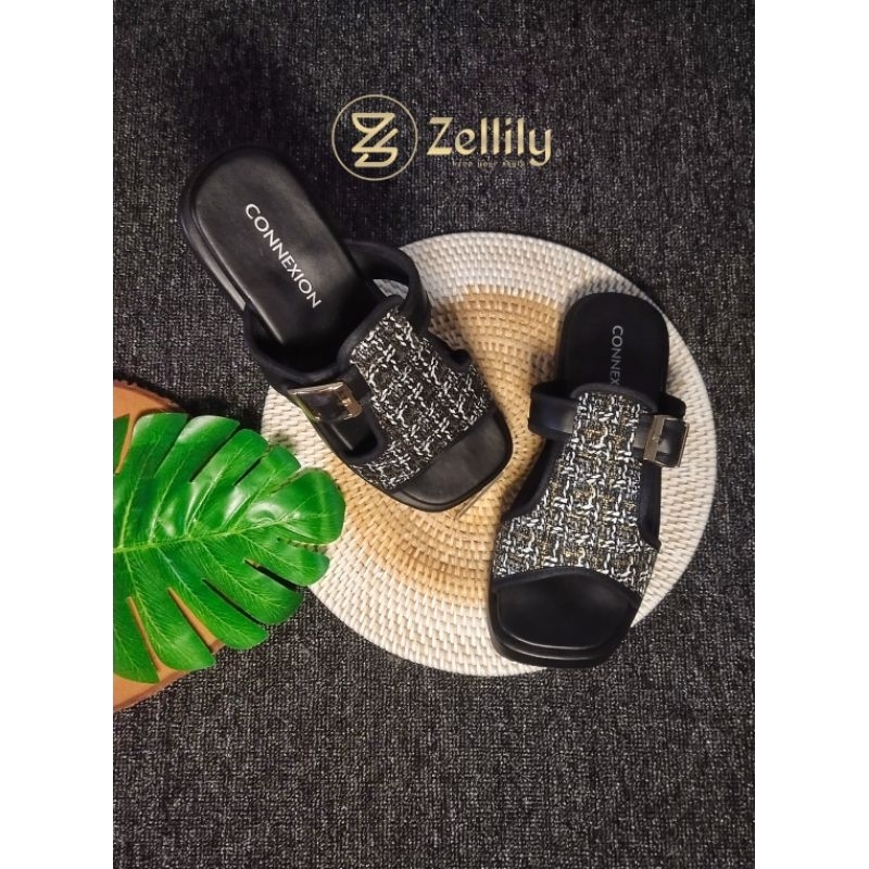 sandal platform wanita tali gesper motif rajut trendy flat shoes sandal wanita slip on