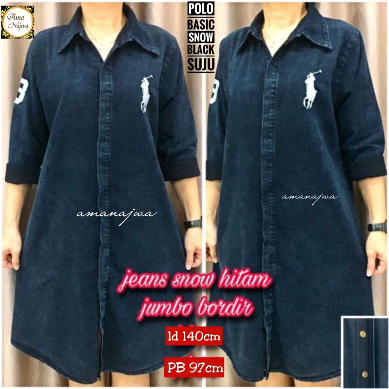 TUNIK JEANS JUMBO LD 140 ATASAN WANITA JUMBO KEKINIAN BAJU WANITA JEANS BIGSIZE