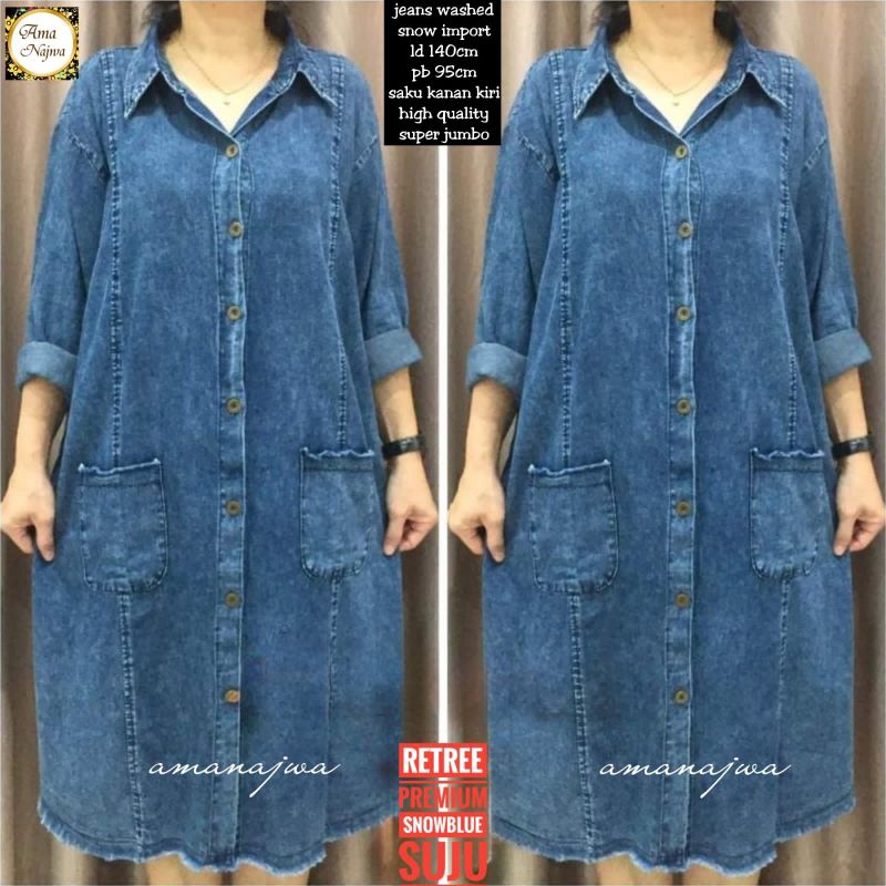 TUNIK JEANS JUMBO LD 140 ATASAN WANITA JUMBO KEKINIAN BAJU WANITA JEANS BIGSIZE RETREE TUNIK