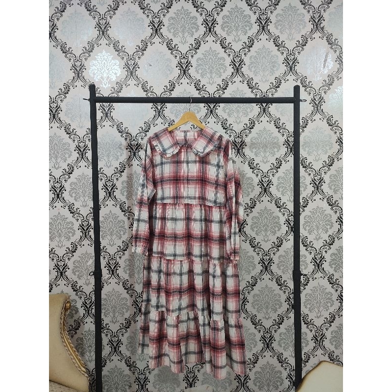 GAMIS FLANEL KOTAK KOTAK (dress merah)