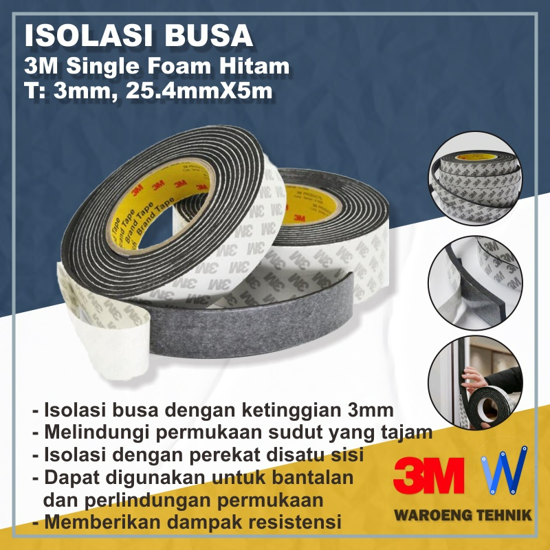 

Solasi Hitam Satu Sisi 3M Single Foam Hitam T:3mm 25,4mmx5m