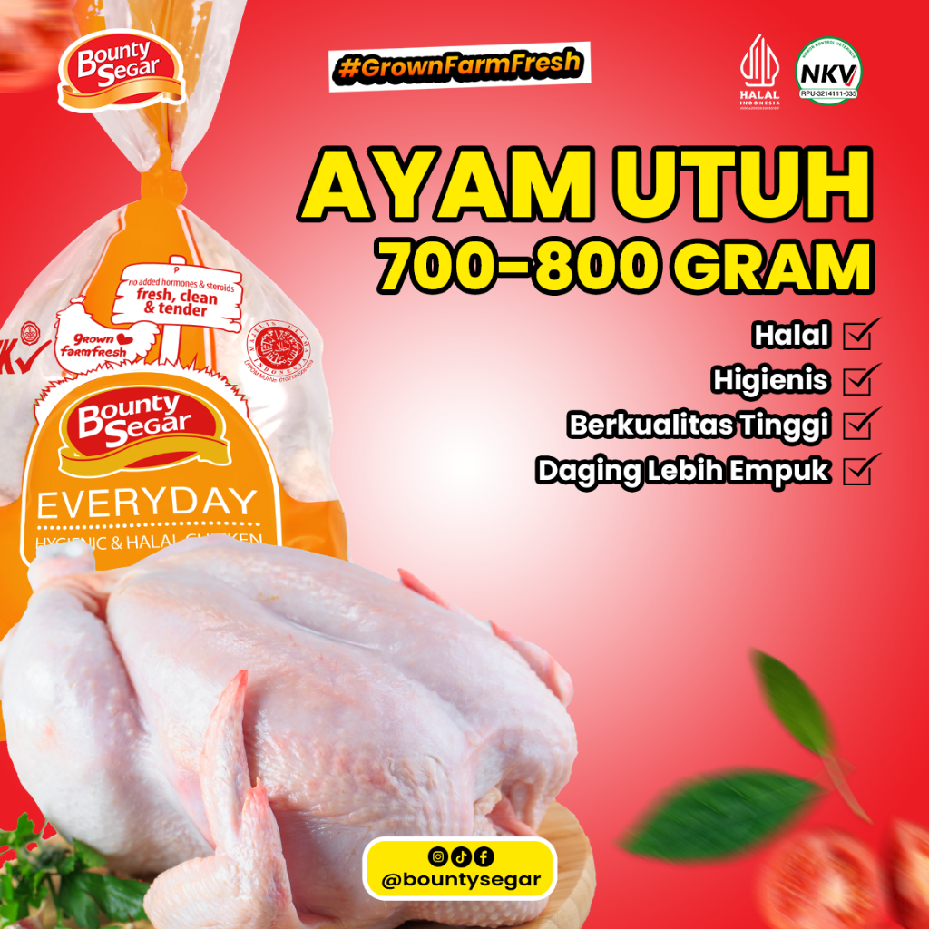 

Ayam Utuh Premium Beku/Frozen Bobot 700-800gr | Bounty Segar