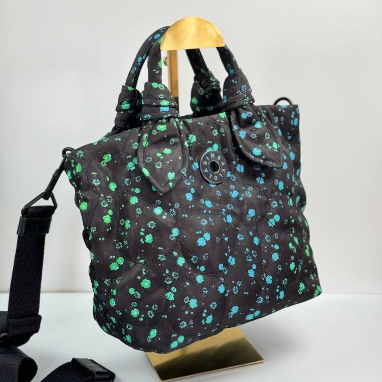 Tas Branded Wanita BIMBA Y LOLA Bolso Top Handle Hand Bag Black Floral Nylon Original Jinjing Nilon 