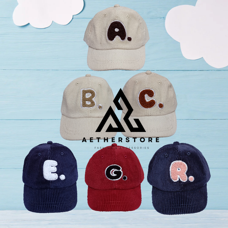 Topi Baseball Anak Corduroy | Topi Baseball Anak Bahan Corduroy Inisial Aphabet 3D Cute Anak Laki-la