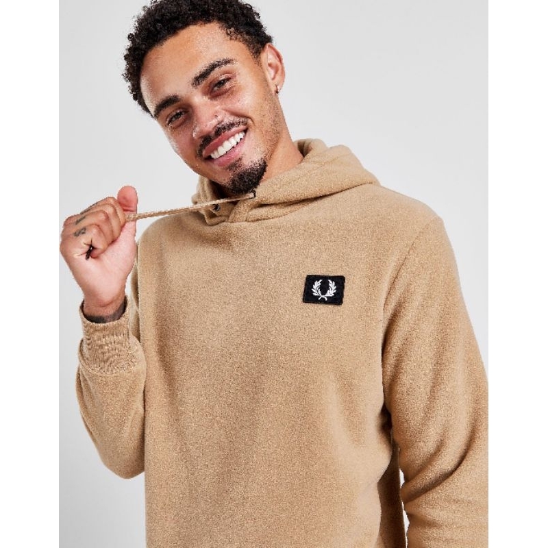 Fred Perry Badge Hoodie Fleece Warm Stone Original