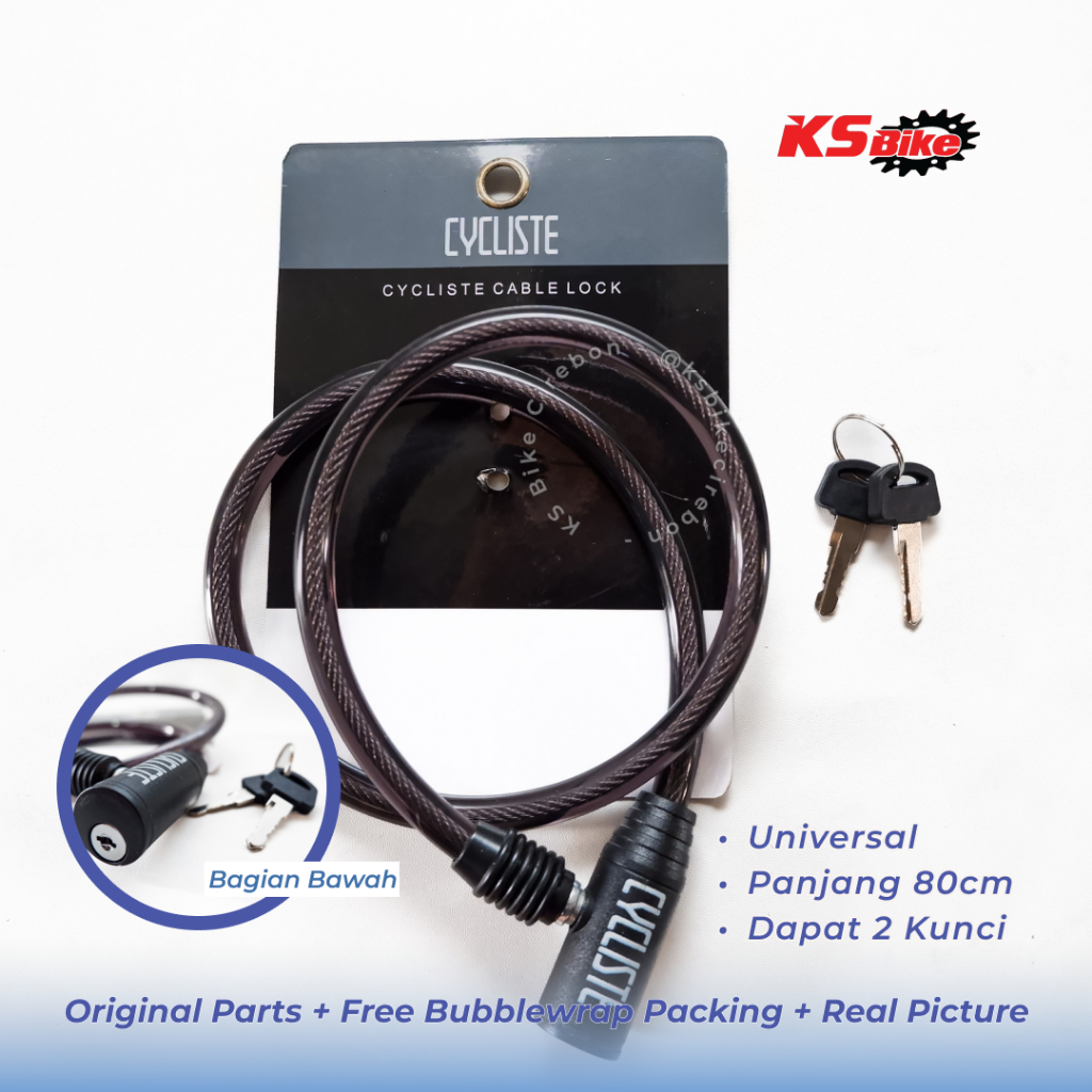 Kunci Spiral Sepeda Cycliste by Polygon Gembok Spiral 80cm Bicycle Lock Keamanan Sepeda Lipat Gunung