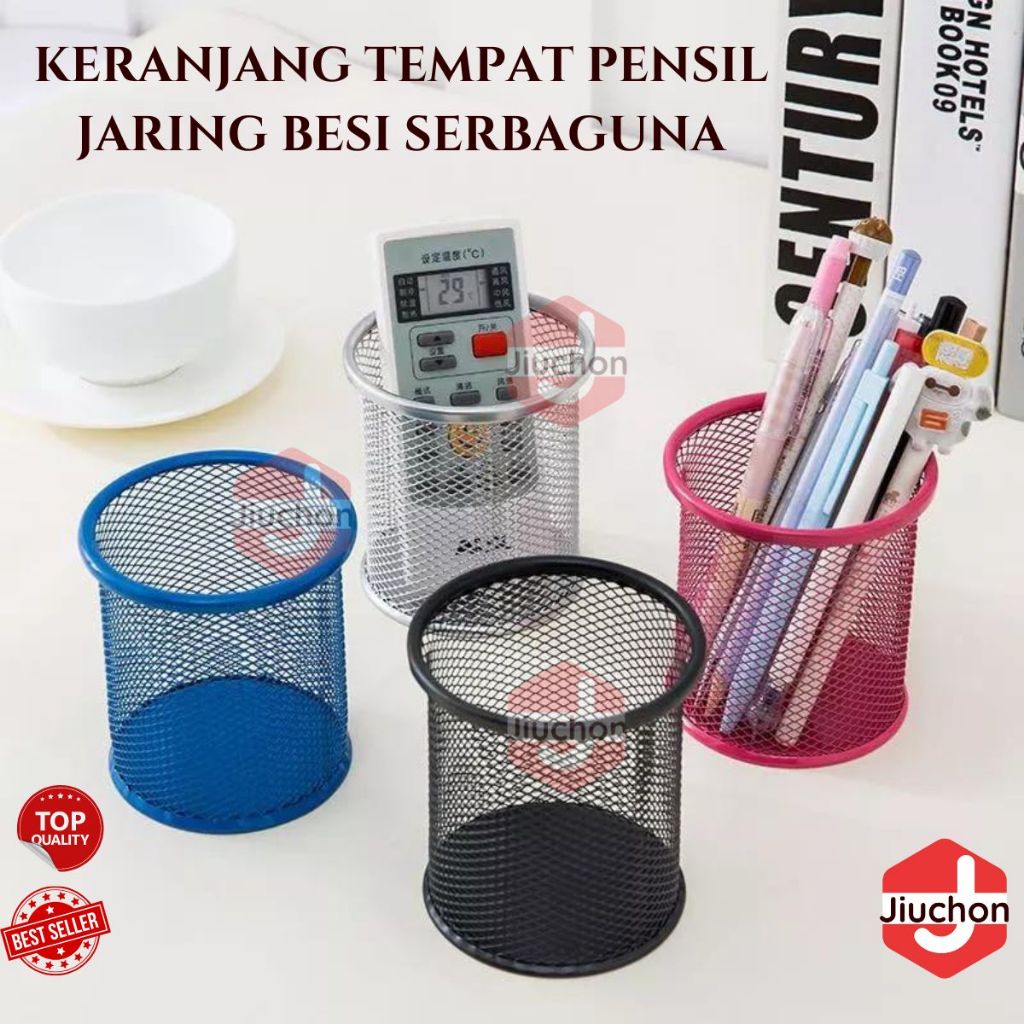 

JIUCHON Tempat Pensil Jaring Bentuk Bulat Bahan Besi / Pen Holder Rak Organizer Wadah Penyimpanan Alat Tulis Pulpen Gunting Penggaris Cutter / Keranjang Simpan Remote TV AC Kunci Meja Kerja Belajar Dapur Multifungsi