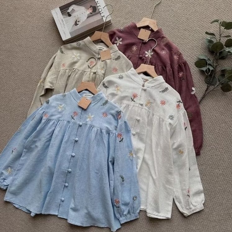 Blouse Wanita Kekinian | OCLO Edora Blouse | Korean Casual OOTD Super Comfy | Linen Shirt | Pakaian 