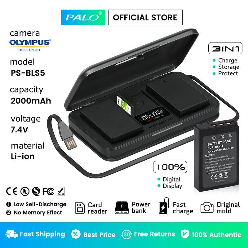 PALO PS-BLS5 BLS-5 BLS5 BLS50 BLS50/1 Baterai Kamera + Pengisi daya 2000mAh Camera Battery With LCD 