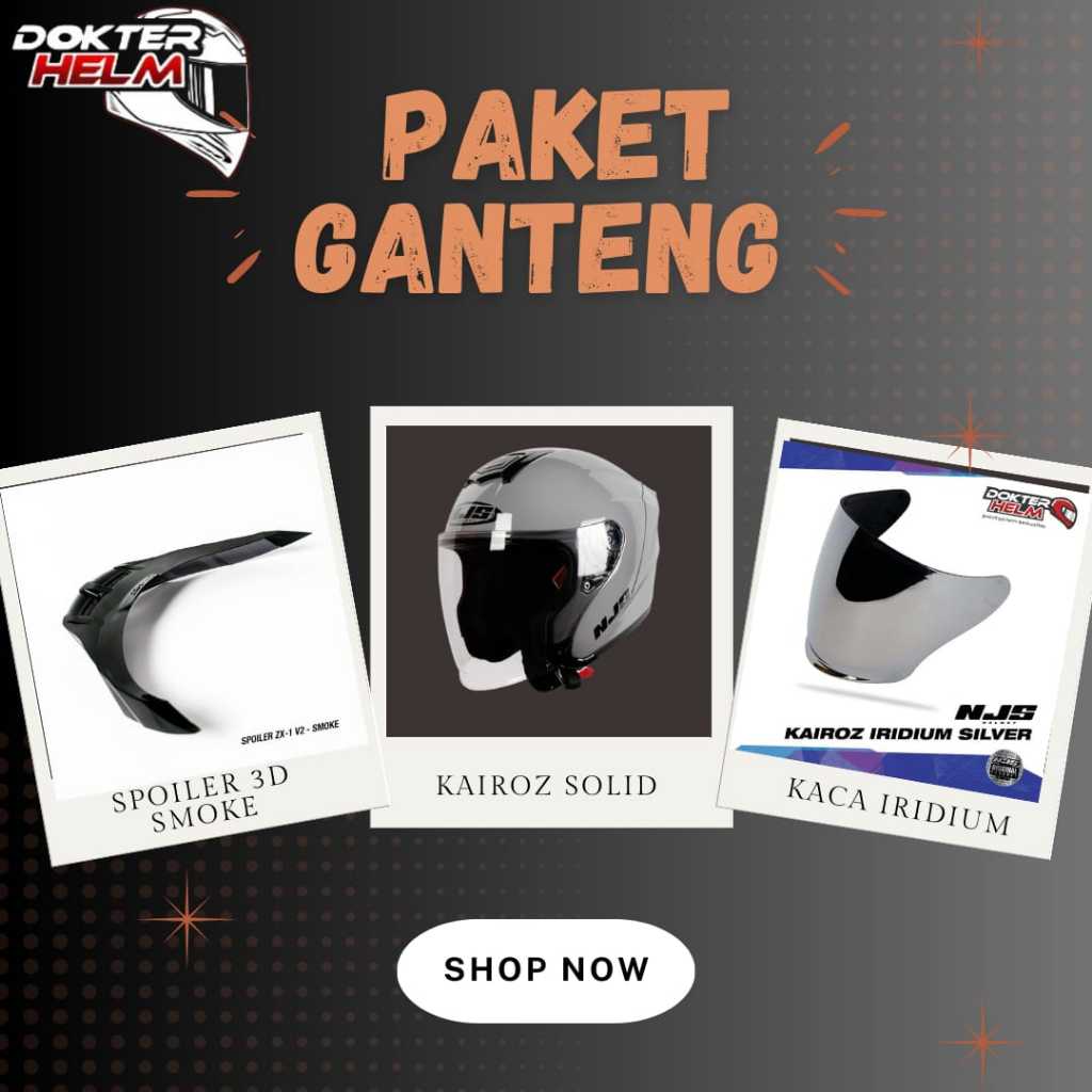 [PAKET GANTENG] NJS KAIROZ SOLID STONE GREY GLOSSY INCLUDE VISOR DAN SPOILER 3D