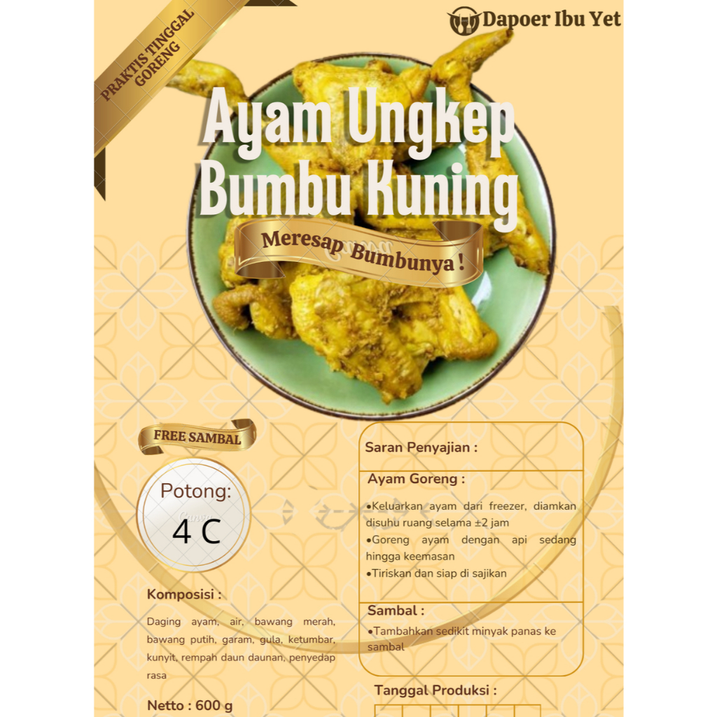 

Ayam ungkep bumbu kuning FROZEN FOOD varian campur + sambal & serundeng