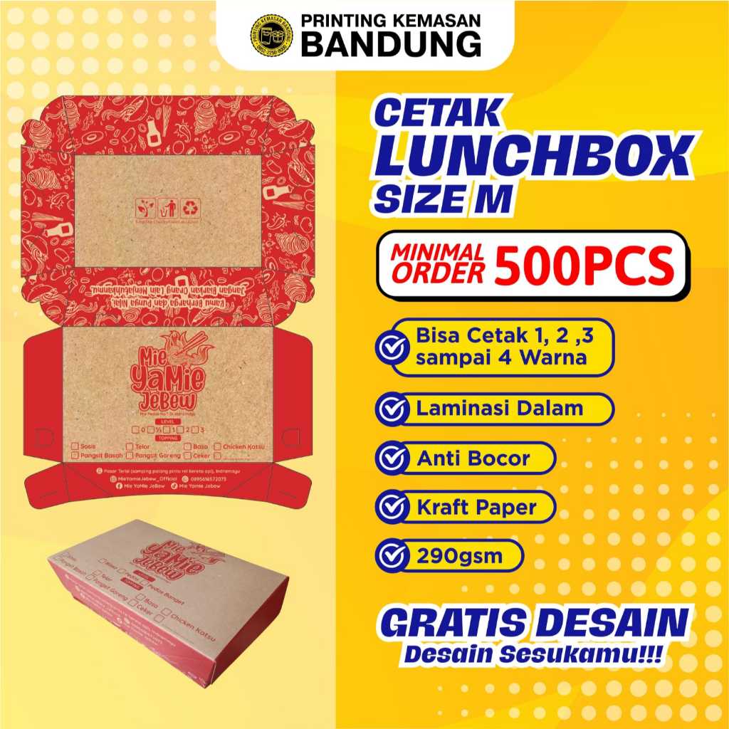 Lunch Box Size M 290gr Custom Cetak  Kotak Makan Kertas Brown Paper Box Makanan Dus Kraft Craft