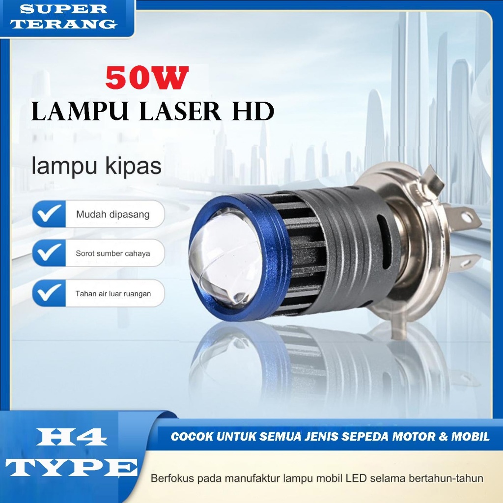 Lampu Utama 50W super terang Bohlam H4 JS-99 mobil & motor laser Headlamp IP67 AC DC bola lampu led 